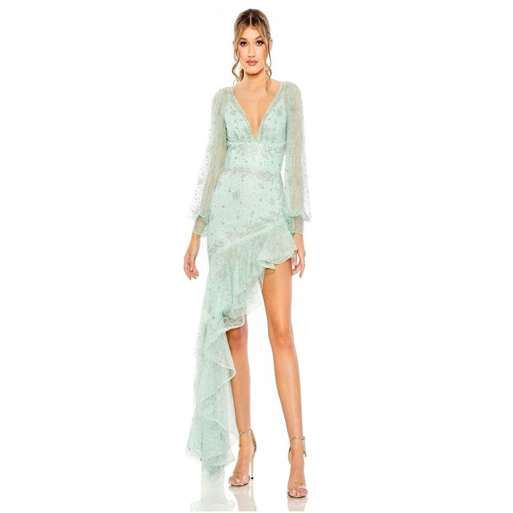 Ieena for Mac Duggal 50744 Seafoam Beaded High-Low Ruffle Dress Sz‎ 6 NWT